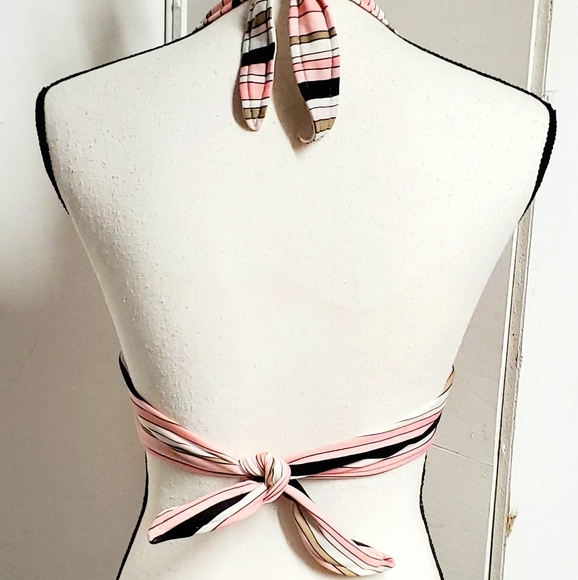 Merona Women Size Small Swimsuit Bathing Bikini Set Stripe/ Solid Pink Brown - Picture 6 of 9